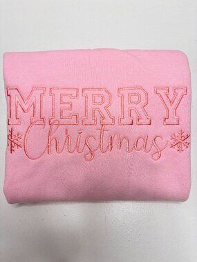 Merry Christmas HOODIE Sweatshirt Embroidered Tone On Tone Winter Holiday Season